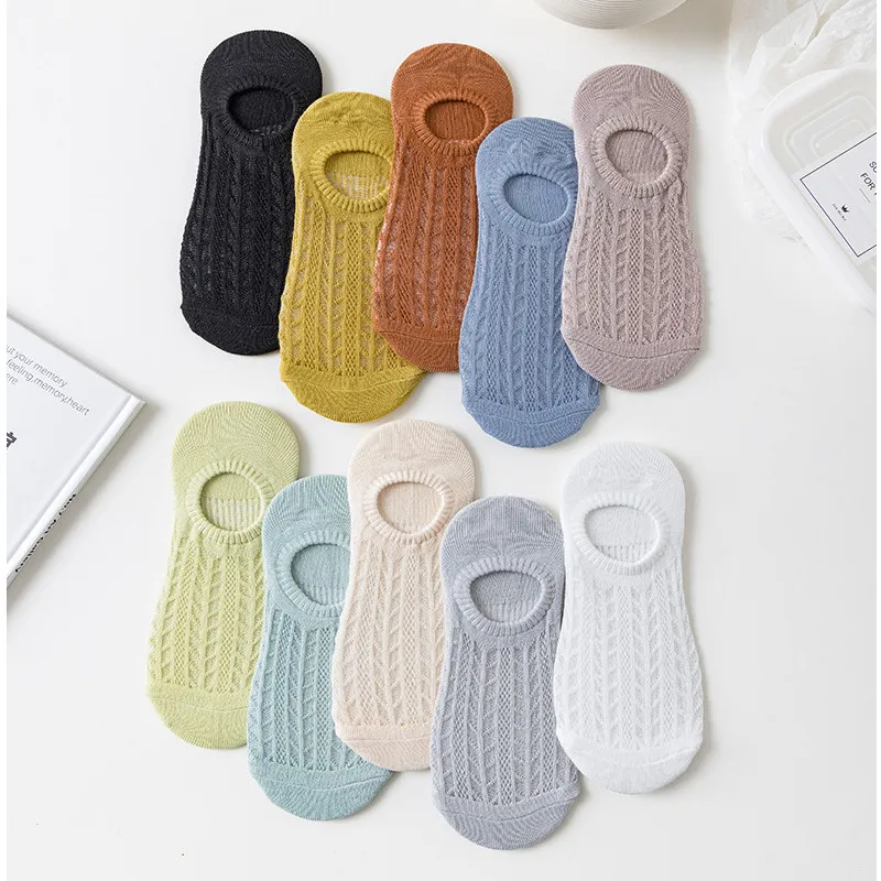 5 Pairs/Set Women Socks non-slip invisible Socks Summer Solid Color Mesh Ankle Boat Sock Female Cotton Slipper No show Socks