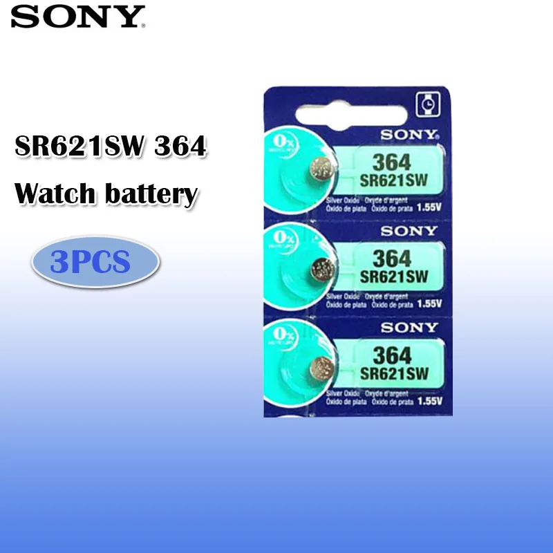 3 шт./лот Sony 364 100% оригинальный 1 55 в серебряный оксид часовая батарея SR621SW V364 SR60 SR621
