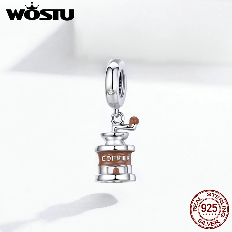 WOSTU подвески для Кофемолки из стерлингового серебра 925 пробы с коричневой эмалью