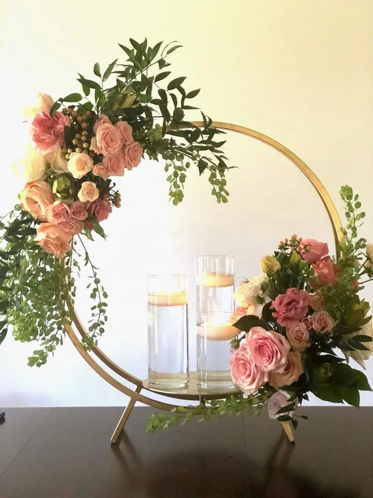 New Gold Candle Holders Metal Candlestick Flower Vase Table Centerpiece Event Rack Road Lead Wedding Decoration 1186 | Дом и сад