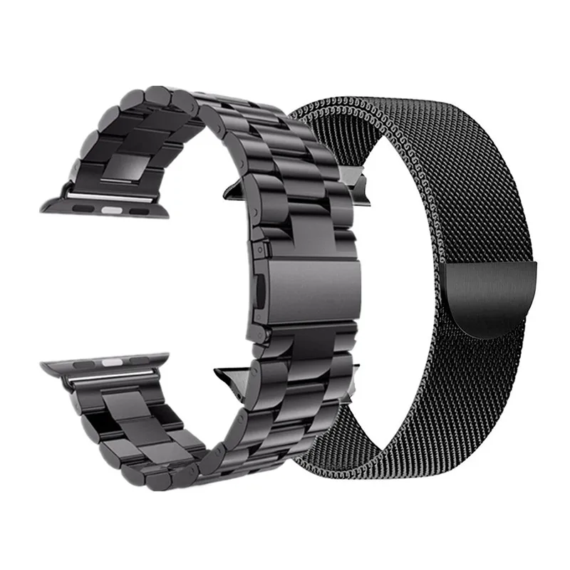 Black 2 шт. ремешок для Apple watch 44 мм 40 мм iWatch 42 мм 38 мм браслет из нержавеющей стали+ Миланская петля Apple watch 4 5 3 2 1 - Цвет ремешка: Black