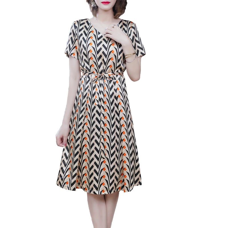

COIGARSAM 4XL Plus Size Print Women dress New Summer Striped Short Sleeve High Waist Dresses 8678