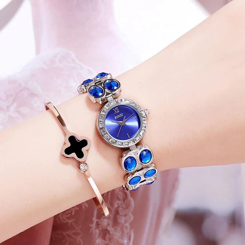 Binzi Брендовые женские наручные часы из розового золота Роскошные Кварцевые с
