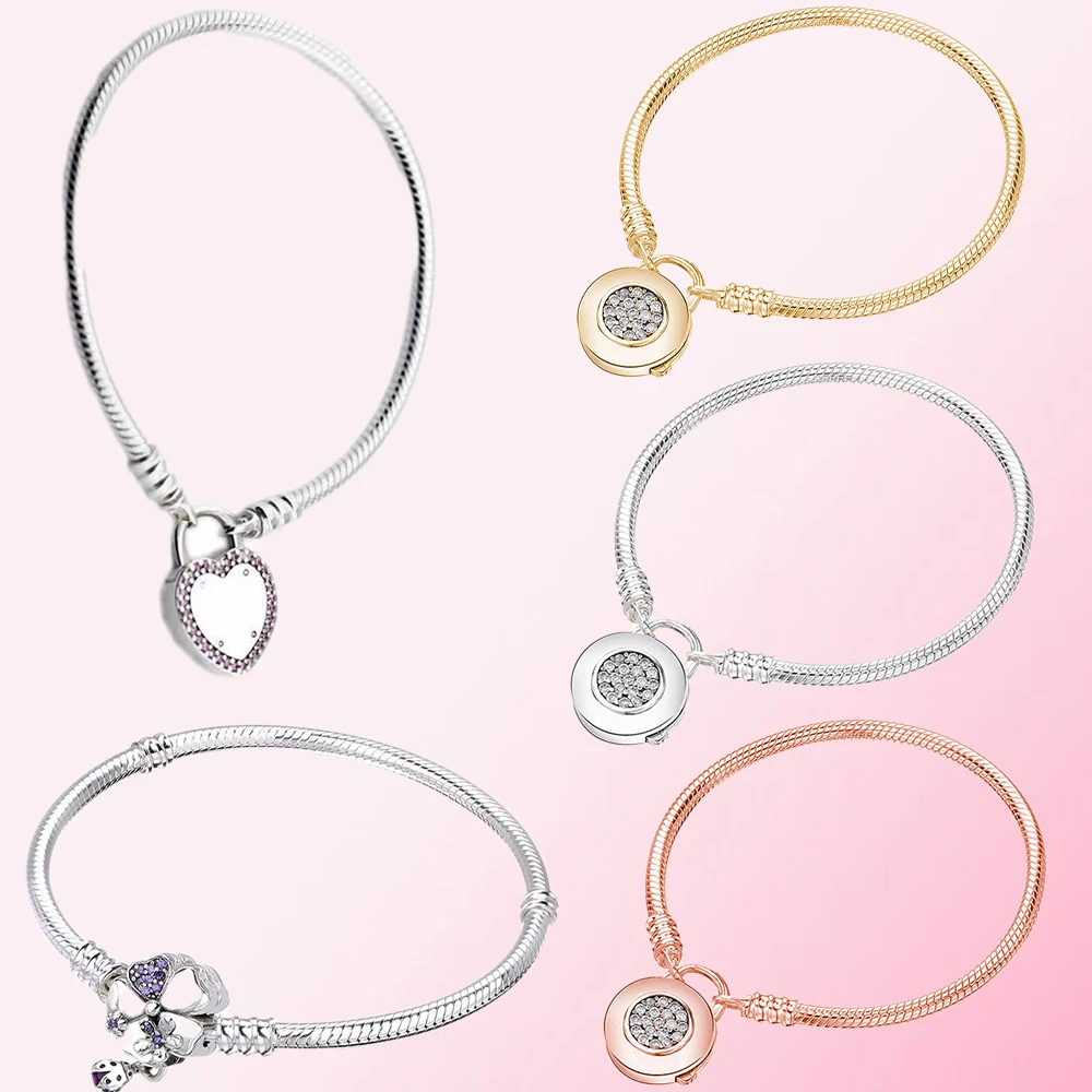 

2019 100% 925 Sterling Silver Classic MOMENTS SMOOTH BRACELET WILDFLOWER MEADOW CLASP Women's Charm Personality Jewelry