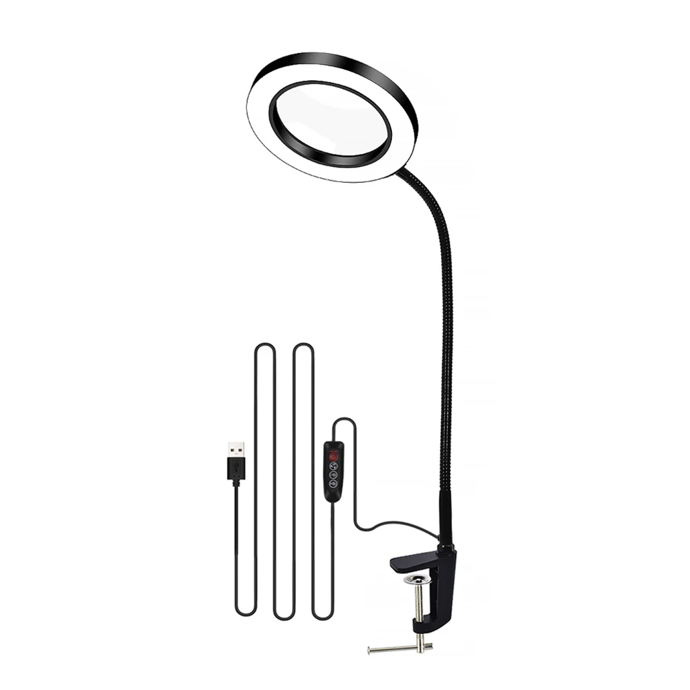 Toolour USB 5X Увеличительное стекло светодиодная подсветка Гибкая рукоятка большой объектив настольная лампа