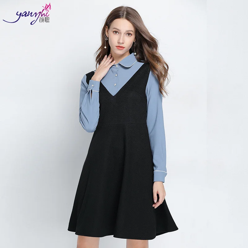 Платье рубашка женская мода контрастный цвет OL осень офисное платье женские