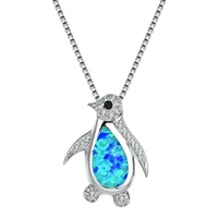 creative penguin styling imitation opal zircon animal pendant necklace for women romantic banquet wedding charm jewelry gift
