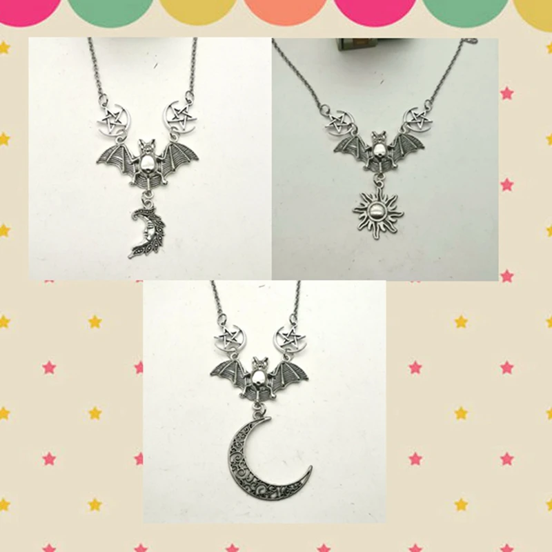 

Handmade Sun Moon Magic Gothic Bat Necklace Fashion Jewelry Men Women Classic Gift Statement Halloween Dark