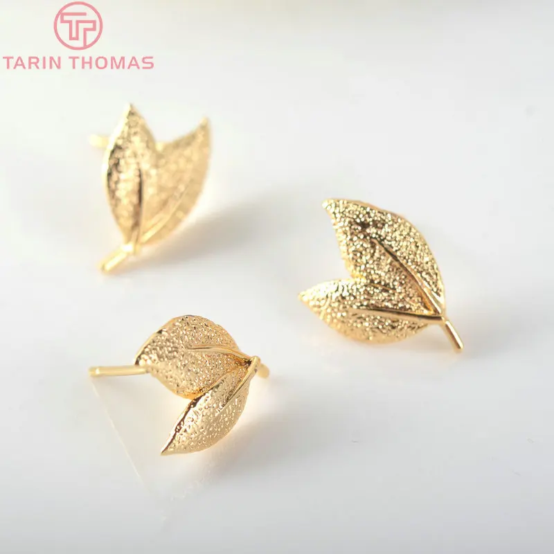 Серьги-гвоздики с листьями из латуни цвет под золото 24 карата 15 х10 мм 10 шт. |