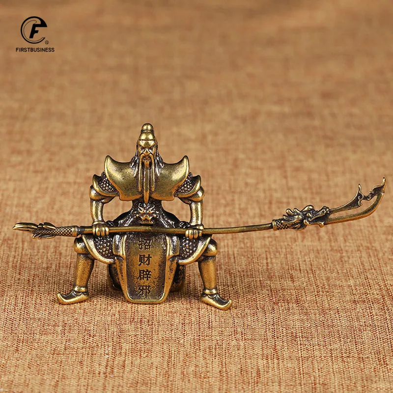 Латунный китайский бог богатства верхом на лошади статуя Гуань Гун аксессуары