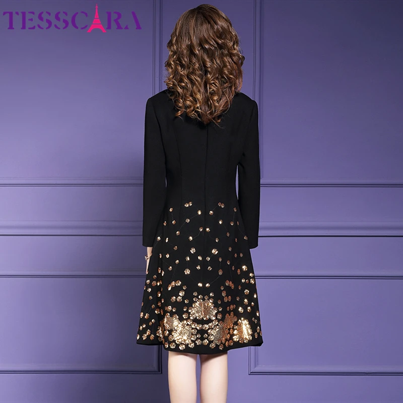 Женское осенне-зимнее роскошное офисное платье TESSCARA с блестками женское