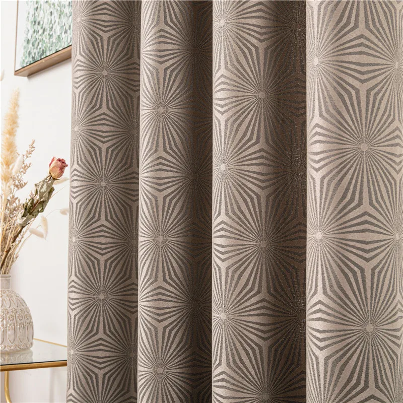 

300x280 Luxury Geometric Pattern Curtains for Bedroom Living Room Elegant Window Treatments Jacquard Brown Blackout Curtain Grey