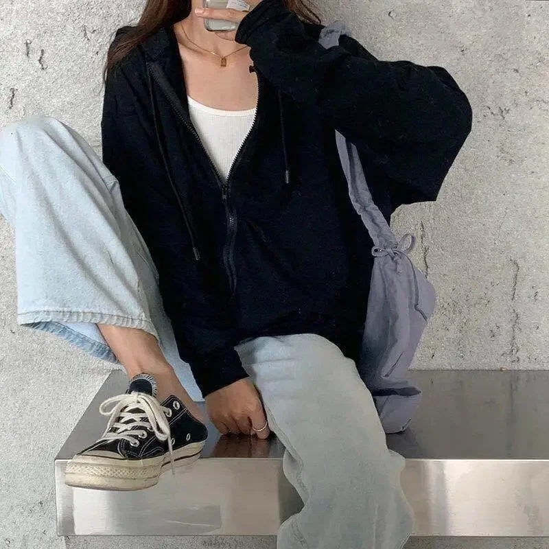 

Fashion Casual Loose Zipper Sweater Jacket 2021 Spring And Winter New Female Students All-Match Long-Sleeved Top Commute