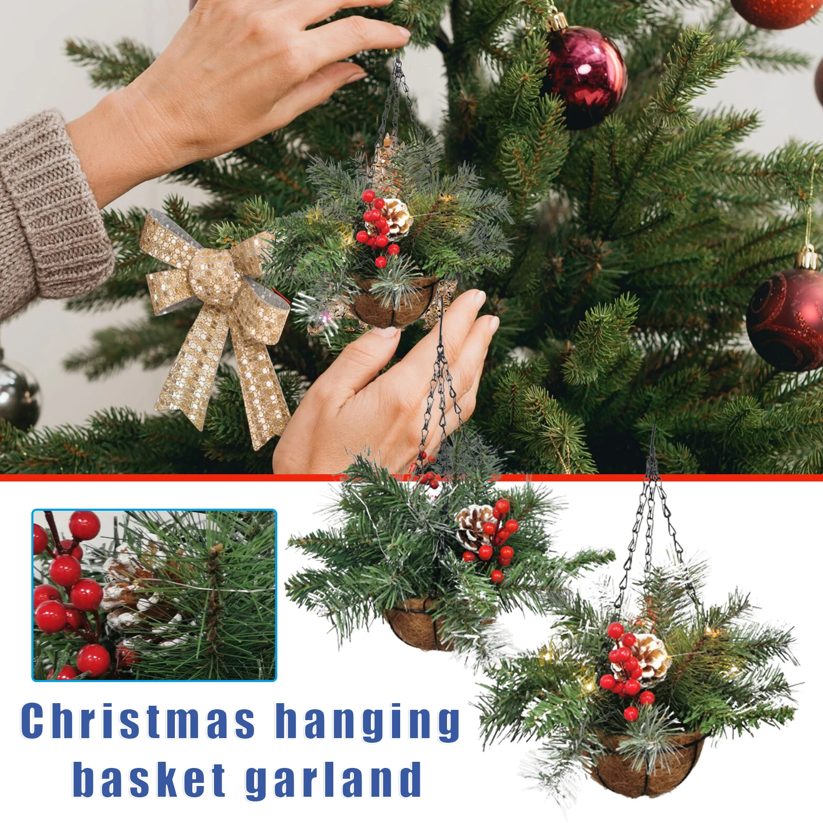 

Искусственная Рождественская подвесная корзина в деревенском стиле