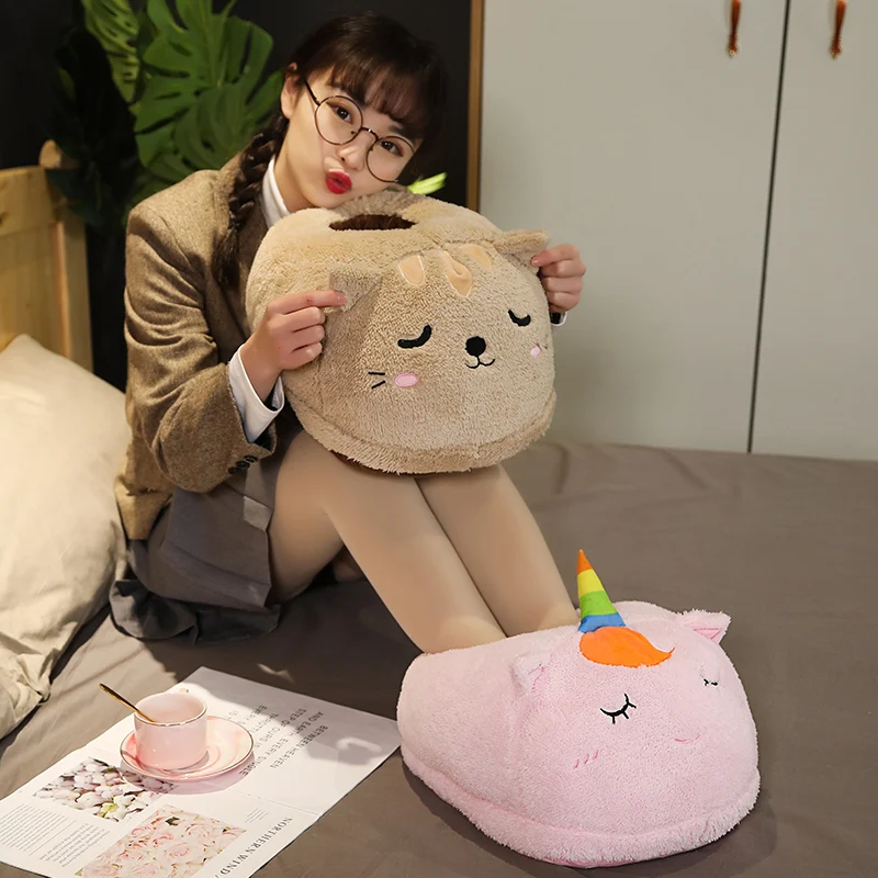Симпатичная плюшевая игрушка детская подушка для ног в виде единорога кота