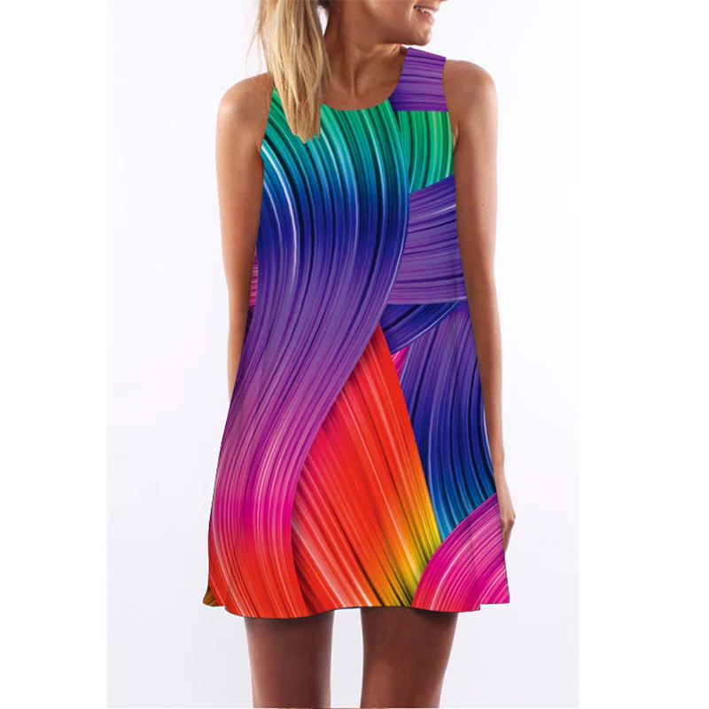 Женское короткое платье с принтом в виде звездной ночи летнее шифоновое без