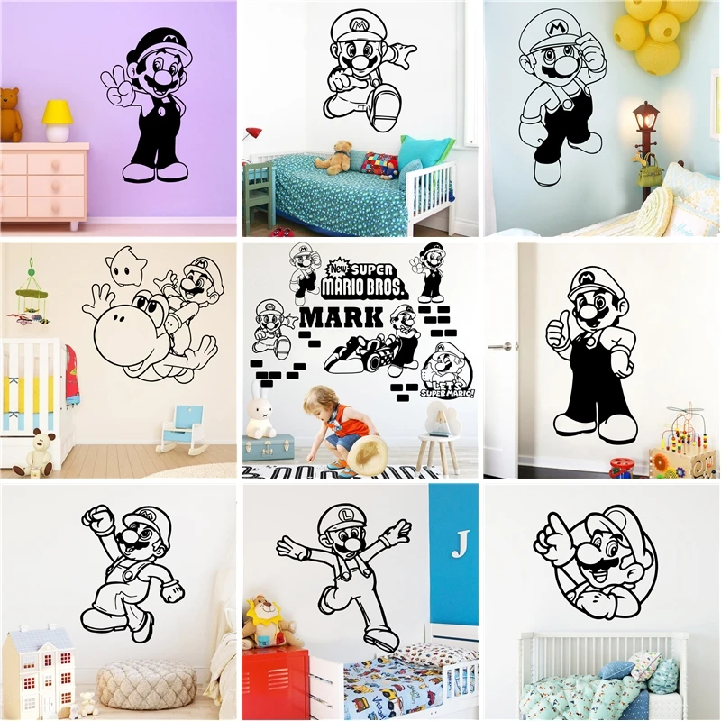 Мультяшный Стиль Супер Марио Наклейка на стену геймерские фрески наклейка
