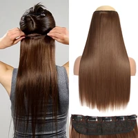 long straight synthetic 22inch clip in hair extensions heat resistant black brown hairpiece high temperature fiber false