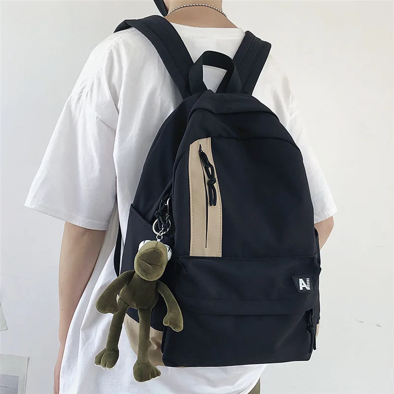 

Casual Simple Solid Color Backpack Waterproof Canvas Fashion Preppy Style Travel Multi-Pocket Large-Capacity School Bag