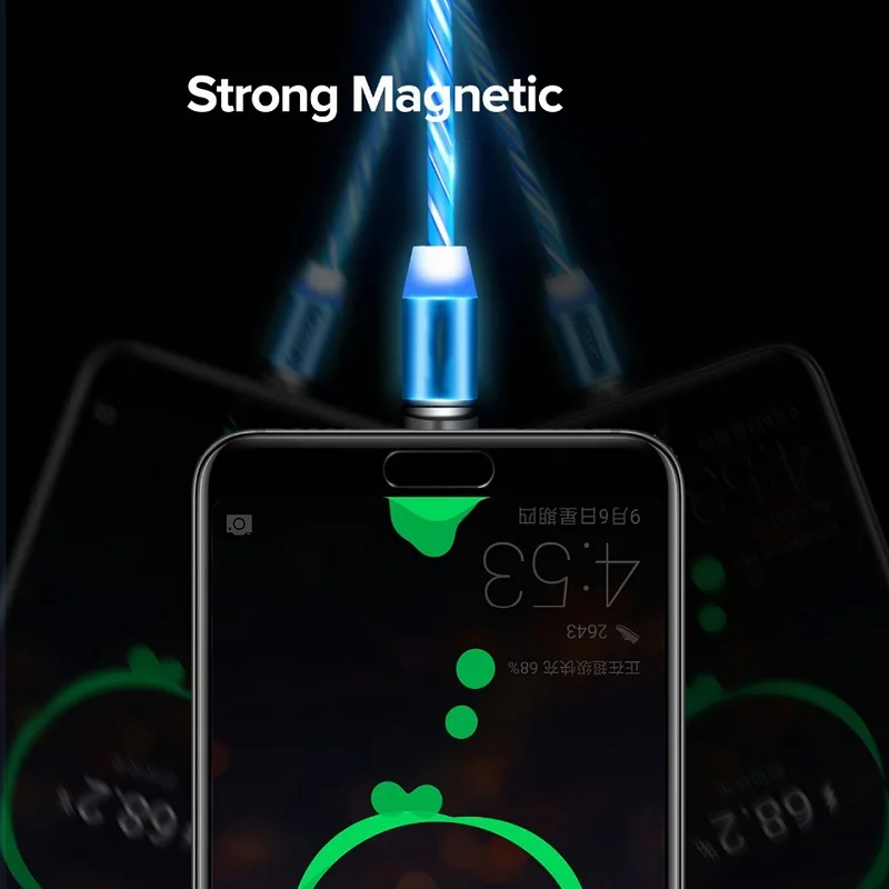 Светодиодный зарядный кабель с магнитным разъемом USB для Micro iphone type C, светящийся провод для передачи данных для iphone Samaung huawei Micro Kable