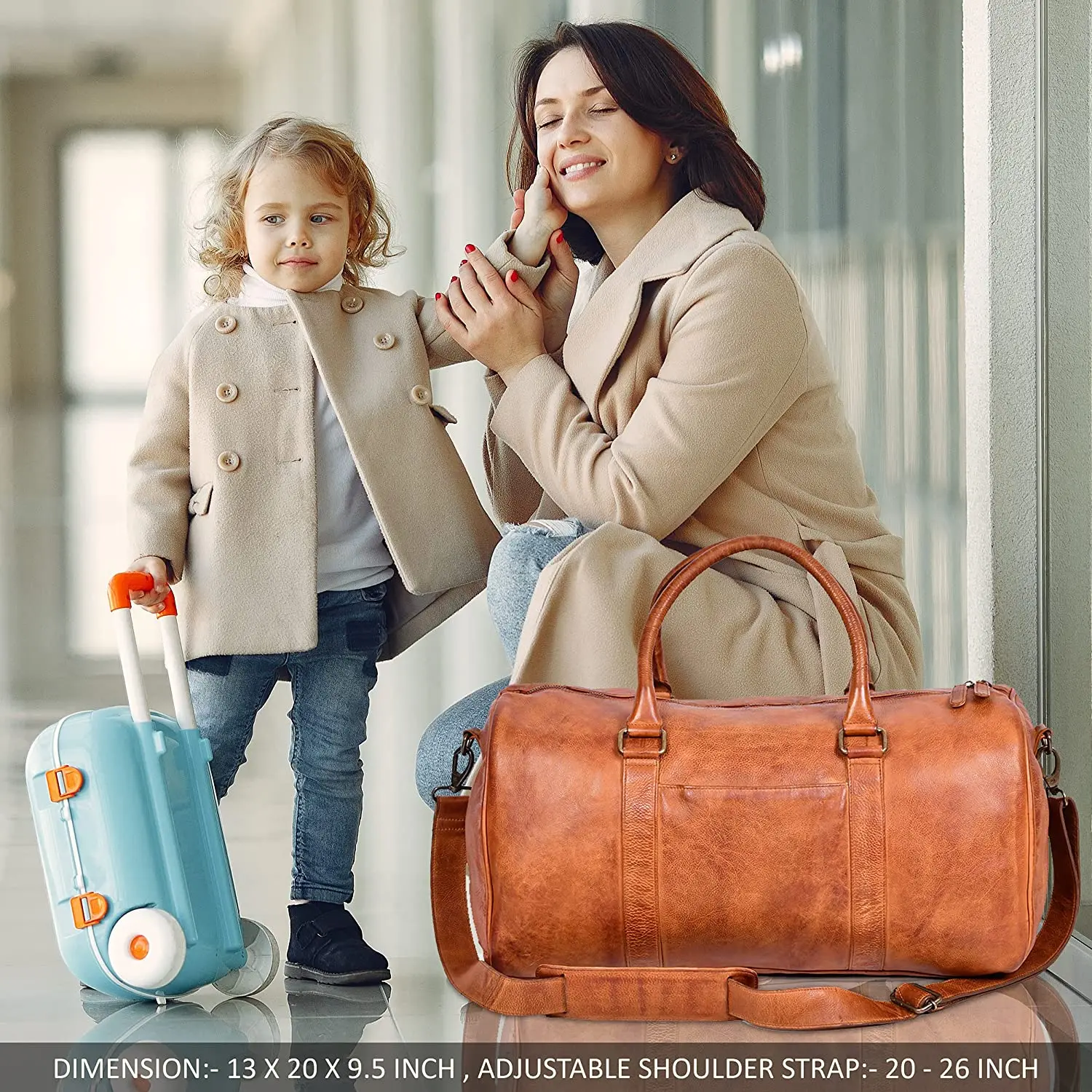 Vintage Leather Luggage Bag Shoulder Weekender Travel Overnight Tan Bag