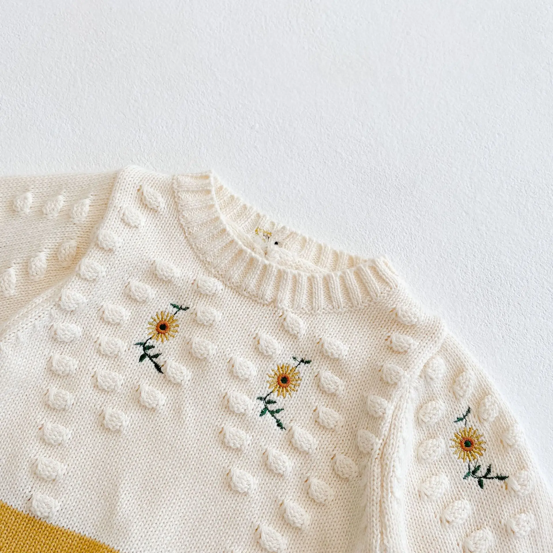 Spring Baby Girl Rompers Girl Long Sleeves Knit Sunflower Embroider Rompers Autumn Baby Girl Newborn Rompers Clothes bamboo baby bodysuits	