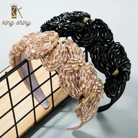 2020 fashion girls hair accessories high quality pure hand made flash crystal seed beads bowknot wide side hair bands for woman