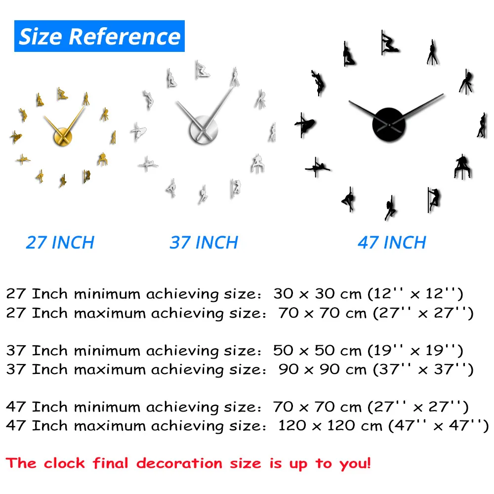 Pole Dance DIY Giant Wall Clock Sexy Girls Stripper Mirror Numbers Stickers Steal Tube Dancer Night Club Decor Modern Wall Clock