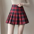 Женская юбка трапециевидной формы, красная клетчатая юбка в Корейском стиле Харадзюку, плиссированная юбка с высокой талией на весну и осень, 2021