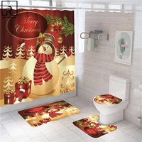 happy snowman christmas shower curtain set festival decor bathroom partition bath mat set wc rugs soft carpet toilet lid cover