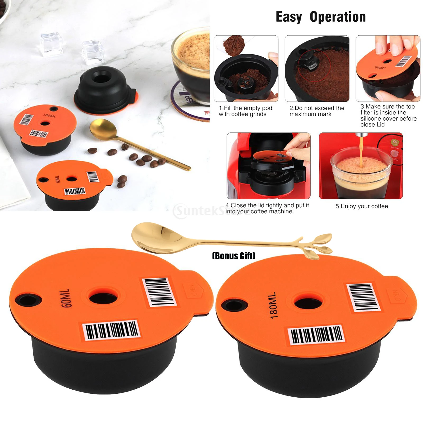 

PP Coffee Capsule Pod with Slicone Lid for Bosch Tassimo 60ml