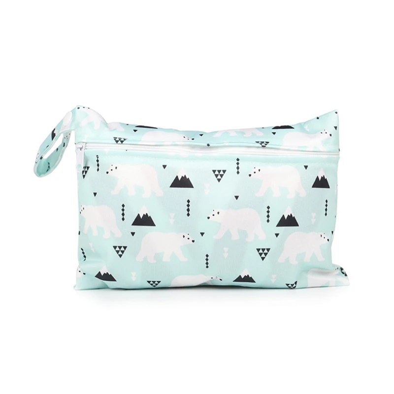 

L41D Baby Diaper Bag Printed Waterproof Wet Dry Nappy Zipper Handbag Stroller Carry Pack Travel Outdoor Wet Diaper Storage