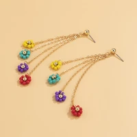 minimalist candy color little beaded flowers pendant earrings for women girls long chain tassel earrings cute accessories