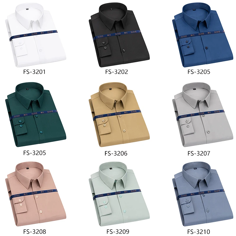 Aoliwen Brand men Elastic anti wrinkle solid color long sleeve casual shirts for men Spring sweat absorbent business slim shirt