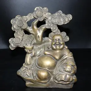 China brass money tree maitreya Buddha crafts statue