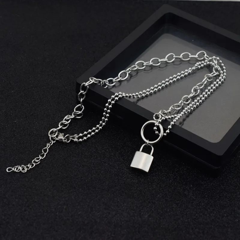 Drop Shipping Kpop Titanium Steel Mini Lock Pendant Necklace Women Asymmetry Chain Jewelry Collares Never Fade | Украшения и