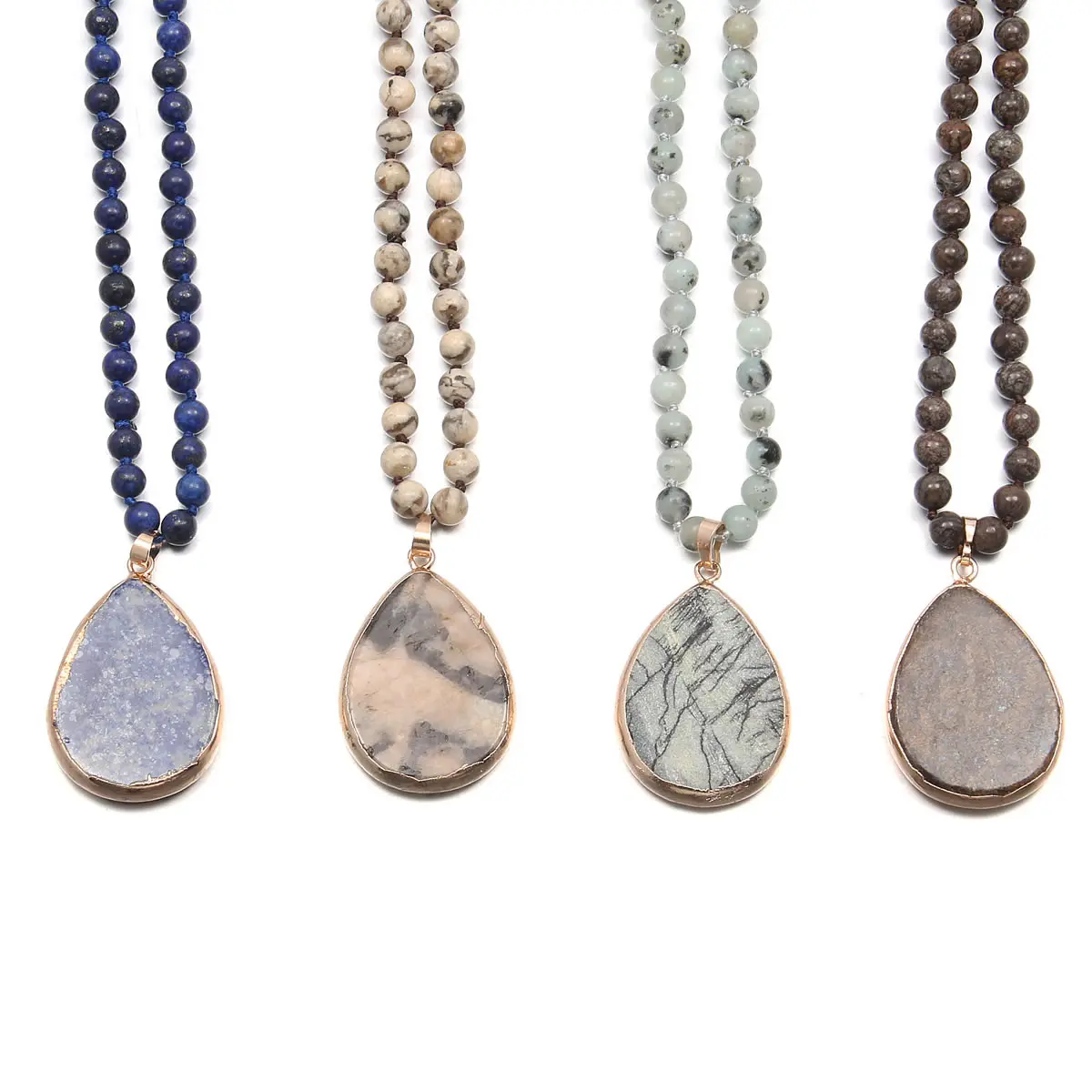 

Exquisite Necklace 6mm Round Beads Semi-Precious Stone 30x45mm Drop-Shaped Pendant Necklacefor Men Women Charm Jewelry Gifts