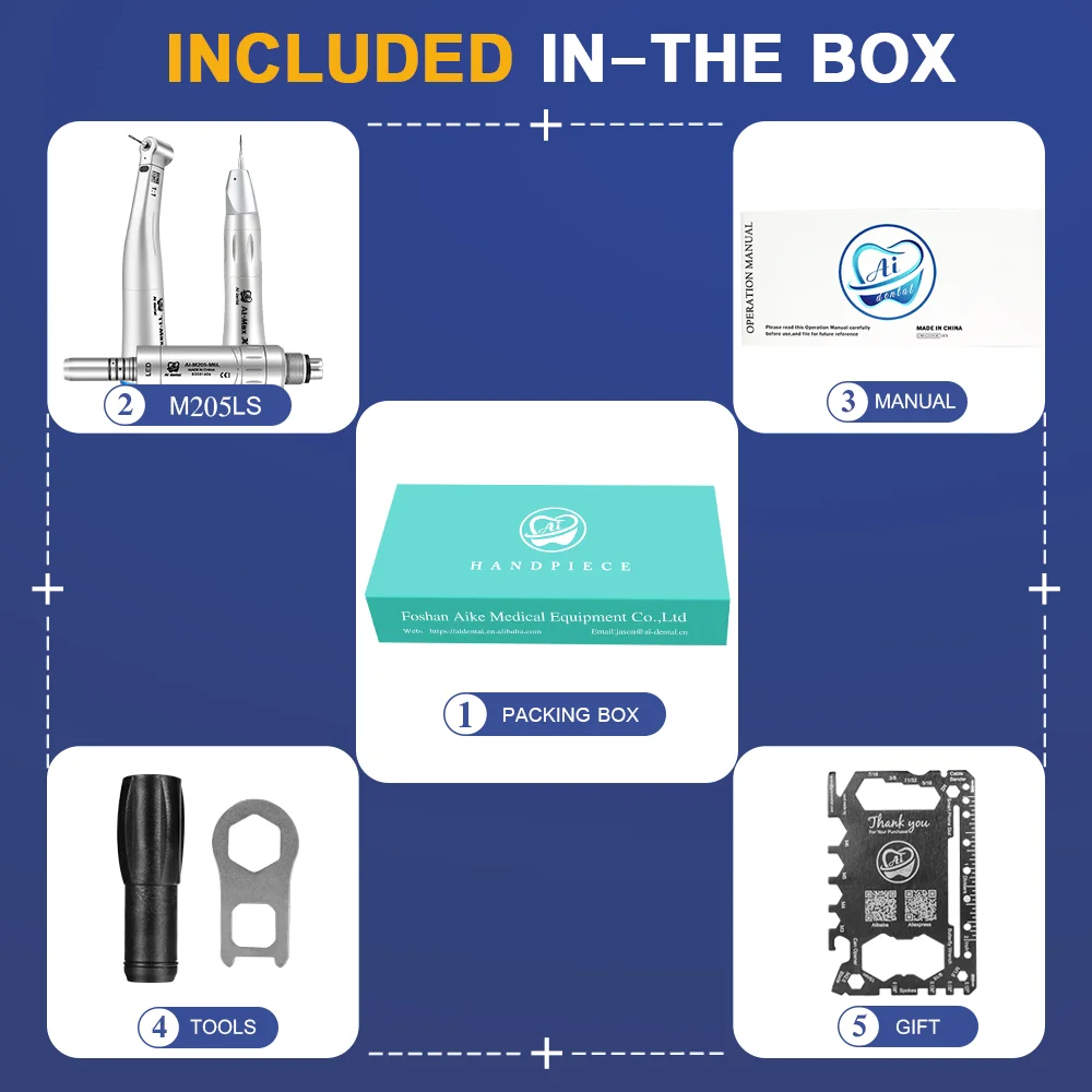 

Dental system inner water low speed optical handpiece kit 6 holes LED air motor X25L X65L blue ring polishing tools 1:1 ratio