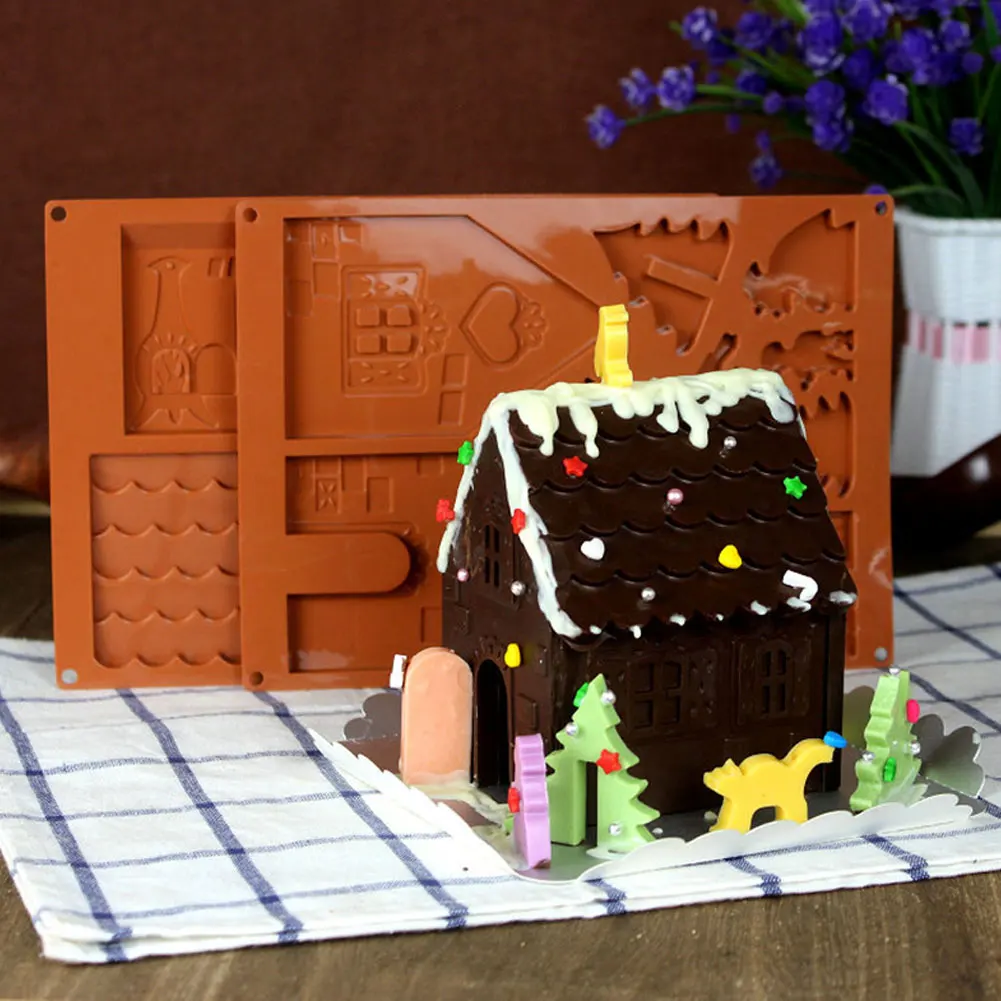

DIY Christmas House Chocolate Mold Gingerbread House Silicone Mold Baking Cake Biscuit Tool Fondant Mold for Party Decoration