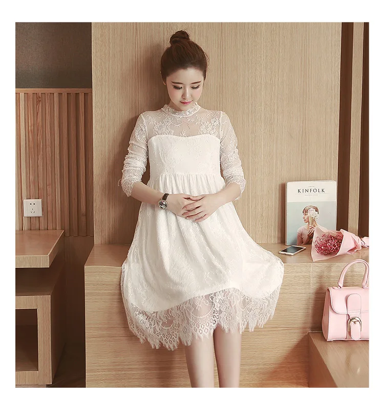 

Fashion Maternity Lace Dresses Spring and Autumn Long-sleeved Pregnancy Dress Elegant Clothes for Pregnant Women
