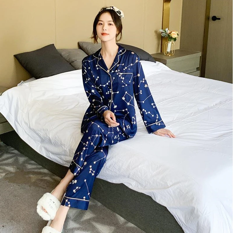 

Pajamas Women Satin Temptation Lingerie Casual Sleepwear Homewear Long Sleeve Leisure High Quality Nightgown Costume Nightwear