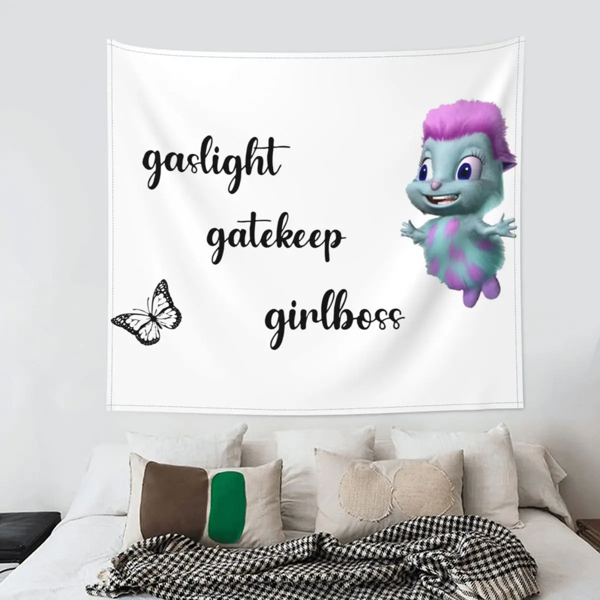 

bibble Says Gaslight Gatekeep Girlboss Tapestry Wall Hanging Printed Polyester Tapestry Cartoon Fantasy blanket Wall Decor Tapiz
