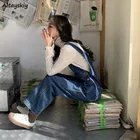 Женский джинсовый комбинезон с карманами, Синий Свободный комбинезон с высокой талией, уличная одежда для студентов, Универсальный прямой длинный комбинезон, весна-осень