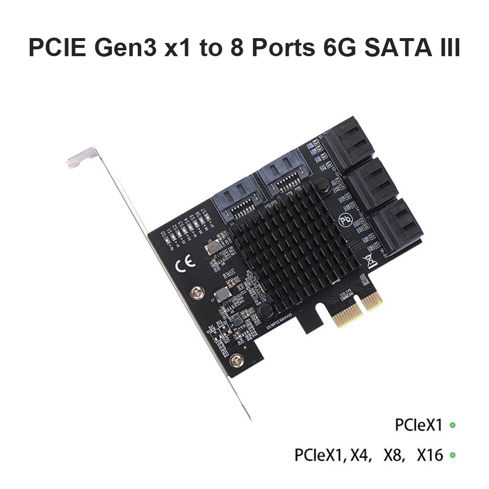 

SATA PCIE 3,0 адаптер PCI Express PCIe Gen3 X1 на 8 портов SATA III 3,0 контроллер 6 Гбит/с без Raid Расширительная карта с кабелем SATA