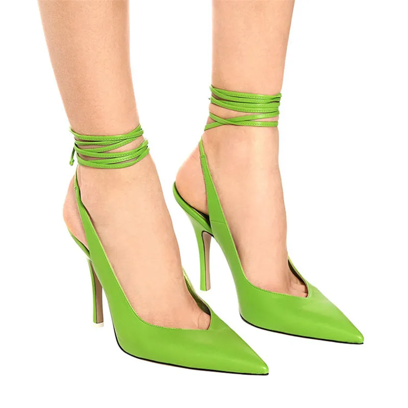 

Solid Color Silk High Heels Sandals Fashion Style Sexy Pointed Toe Stiletto Runway Party Shoes Luxury Designer Cross-Tied Pumps