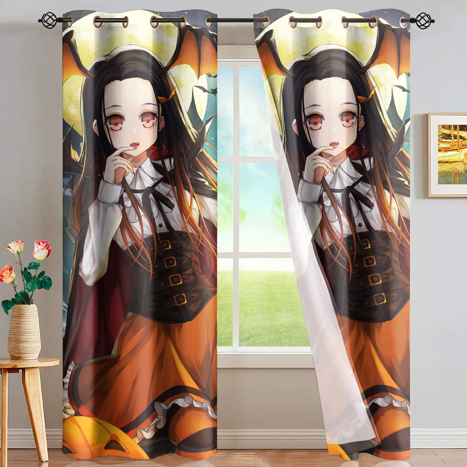 

Demon Slayer Print Anime Curtain Halloween Cute Devil's Blade Window Decoration Blackout Curtains for Kids Bedroom Living Room