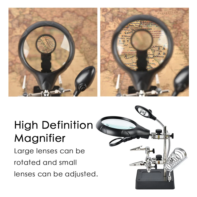

Magnifyier Glass 5 LED Light Clip Loupe 3 In1 Hand Soldering Repair Lamp Station