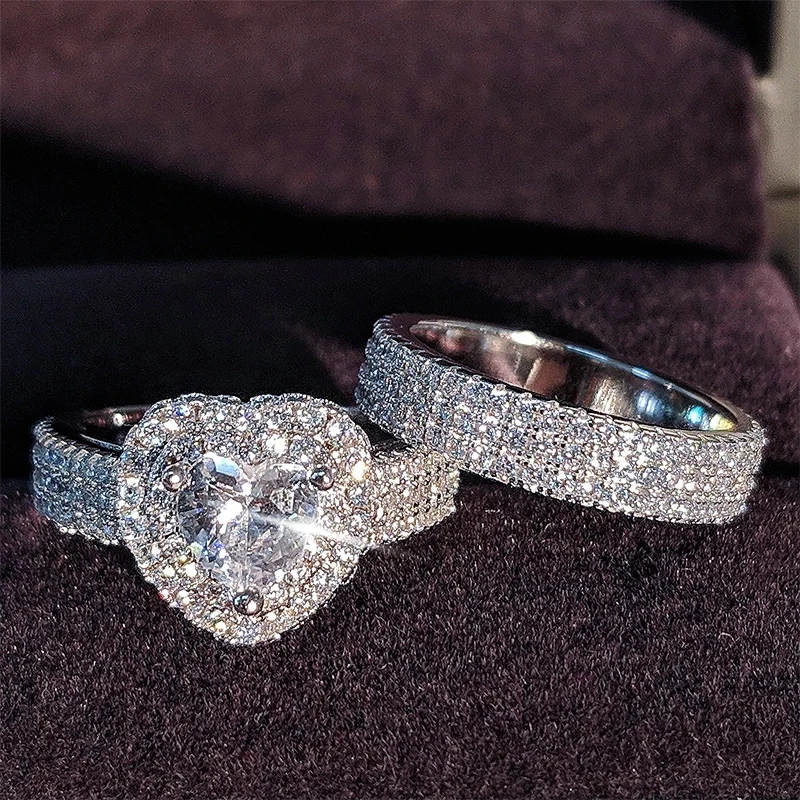 

YPAY original heart cut zircon wedding ring set for women bride engagement Jewelry Band eternity nigeria NSPJZ22