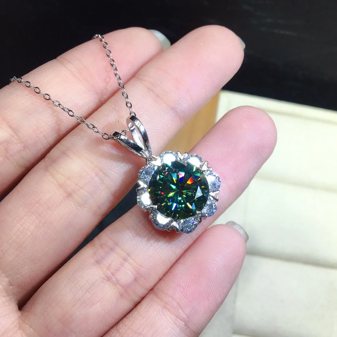 

S925 Silver Flower Necklace 2ct Round Natural Green Gemstone Pendant Ladies Fashion Silver 925 Jewelry Wedding Women Wholesale