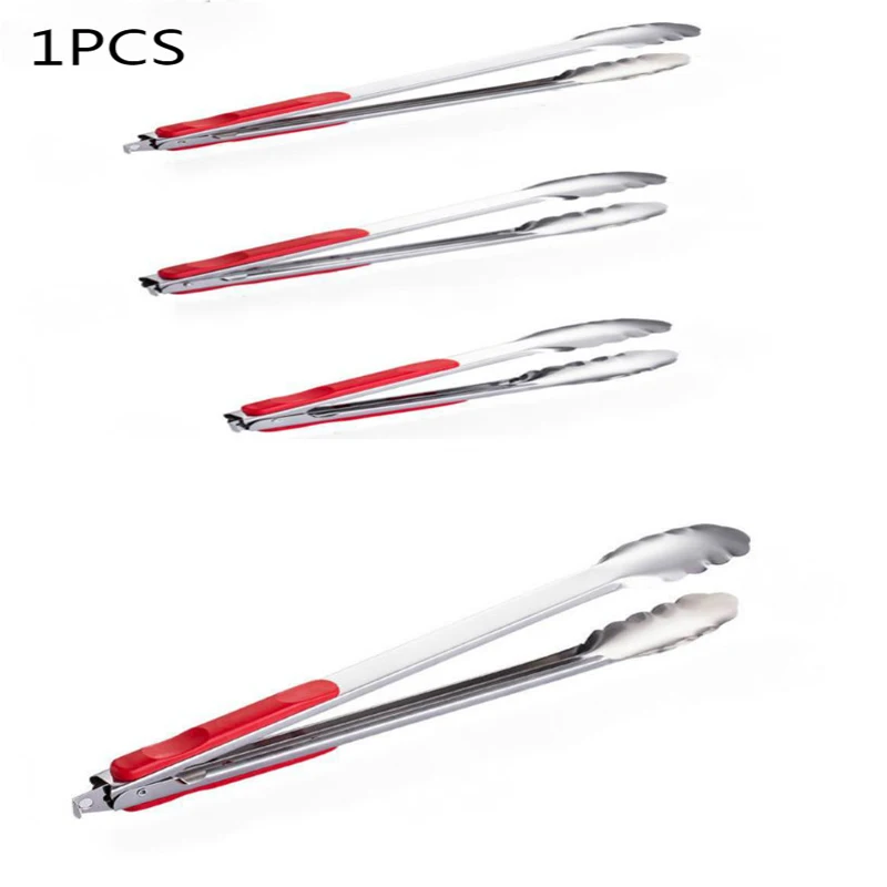 

1PCS Kitchen Tongs BBQ Tools Stainless Steel Cooking Tongs With Tips Barbecue Cooking Salad Grilling Frying Kitchen Tool